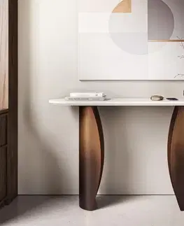 Odkládací stolky DELIFE Konzolový stolík Solena 135x40 cm mramor biela kov zlatá Fusion Finish