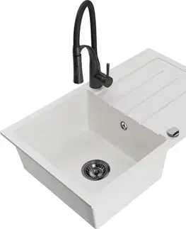 Kuchynské drezy MEXEN/S MEXEN/S - Bruno granitový drez s odkvapkávačom vrátane batérie Aster, biela 6513-20-73450-70-B