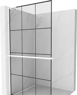 Sprchové dvere MEXEN/S - Kioto+ L Sprchová zástena WALK-IN s poličkou a držiakom uterákov 100 x 200, čierny vzor, biela 800-100-123-20-77
