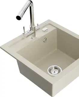 Kuchynské drezy MEXEN/S MEXEN/S - Vito granitový drez 1-miska vrátane batérie Duero, béžová 6503-69-671600-00