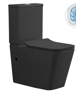 Záchody CERANO - WC kombi Forte, Rimless + Slim / UF sedátko - spodný / zadný odpad - čierna matná - 64x36 CER-538768
