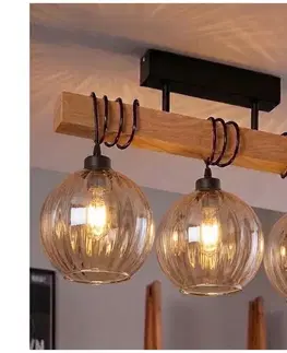 Svietidlá BRILAGI - Prisadený luster WOOD GLASS 3xE27/60W/230V borovica/čierna/dymovo-hnedá EG44074+3xNSTK7482