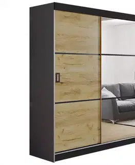 Spálňové šatníkové skrine Skriňa Retro 138 3L grafit/ Dvierka craft