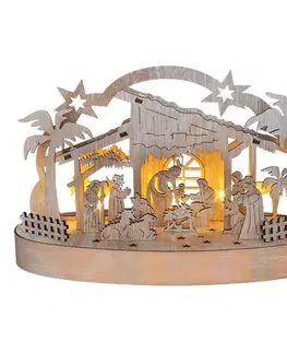 Vianočné dekorácie Solight Vianočný drevený podsvietený betlehem, 5x LED, 25 cm, 2x AA