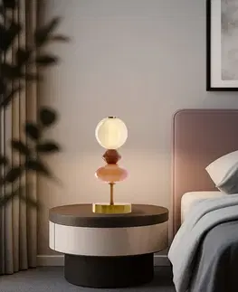 Stolové lampy FLORES lampka stołowa mosiężny+brązowy 10W LED 3000K klosz biały