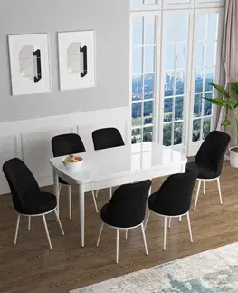 Jedálenské sety Extendable Dining Table & Chairs Set (7 Pieces) Han - White, Black