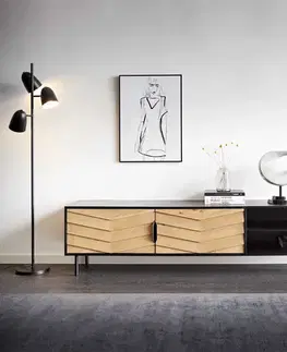 Televízne stolíky DELIFE TV stolík Muvi 200 cm dub prírodná mango čierny kov čierny 2 dvierka 2 priehradky