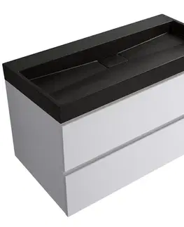 Kúpeľňový nábytok CERANO - Kúpeľňová skrinka Carole - biela matná + umývadlo z lit. mramoru Vita - čierna matná - 100x58x46 CER-669025