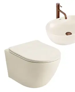 Umývadlá REA - Súprava Závesné WC Focus + Umývadlo na Dosku Focus Creme KPL-C0363