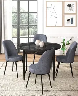 Jedálenské sety Dining Table & Chairs Set (5 Pieces) Tor - Black Marble, Fume