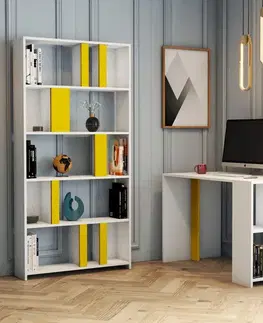 Písacie stoly Písací stôl s knižnicou Lima - White, Yellow