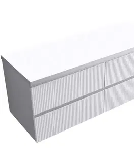 Kúpeľňový nábytok CERANO - Kúpeľňová skrinka Carole + doska pod umývadlo Navira Pro - 36 mm - biela matná ryhovaná - 120x51,6x46 CER-240313