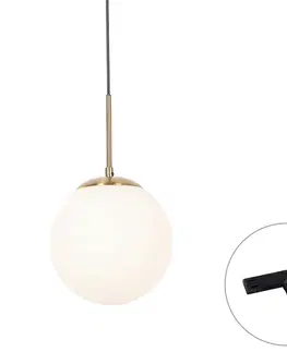 Koľajnicové svetelné systémy Art Deco závesná lampa zlatá s opálovým sklom vrátane čierneho jednofázového koľajnicového adaptéra - Slimline Flore