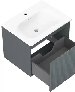 Kúpeľňový nábytok MEXEN/S - Rivel kúpeľňová skrinka 60 cm s umývadlom Vela, 1 šuplík, reliéf, grafit mat/biela mat 91A20-06047-1-BF66-W23M01