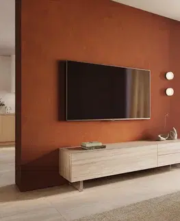 Televízne stolíky DELIFE TV stolík Cuor 220 cm keramika Laminam® Travertino Bianco krémovo biela 1 výklopné dvierka 2 zásuvky podstava závesná akrylové sklo