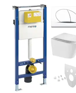 Záchody Mereo WC set - Smart flush rimless WC oblé, modul pre sadrokartón, biele oválne tlačidlo MM02NSETRT510