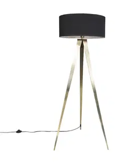 Stojace lampy Moderná stojaca lampa mosadz s čiernym tienidlom - Ilse