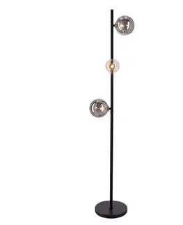 Stojacie lampy Stojacia lampa Kama 3x28W G9 čierno-zlatá, grafitové a jantárové tienidlá, elegantná stojaca lampa, moderný dizajn do obývačky