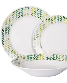 Jedálenské súpravy VERONI - Sada tanierov Wenus 18 dielna, zelené lístky, porcelán