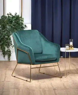 Kreslá HALMAR Soft 3 kreslo tmavozelená / zlatá