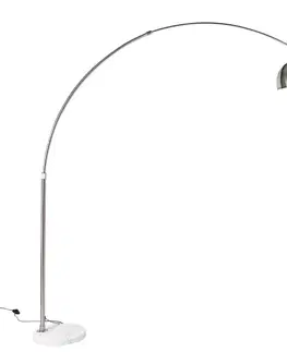 Oblúkové lampy Oceľová oblúková stojaca lampa s bielym mramorovým podstavcom s oceľovým tienidlom - Arc XXL