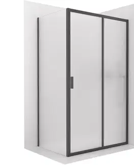 Sprchovacie kúty CERANO - Sprchovací kút Varone LINE Ľ/P - 6 mm - čierna matná, mliečne sklo - 90x70 - posuvný CER-DY505-9106