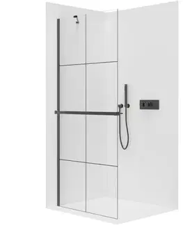 Držadlá k vani CERANO - Sprchová zástěna Walk-in Onyx Y L/P - 8 mm + polička/držák na ručníky - černá matná, industriální sklo - 150x200  CER-8050BD1407