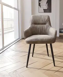 Jedálenské stoličky DELIFE Jedálenská stolička Zelia-Flex s opierkami mikrovlákno taupe vintage 4-nohá zúžená čierna vrecková pružina