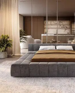 Čalúnené postele DELIFE Čalúnená posteľ Espazio 140x200 cm mikrovlákno sivá s úložným priestorom