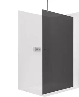 Sprchovacie kúty CERANO - Sprchová zástěna Walk-in Onyx Top Round L/P - 8 mm - kulatá vzpěra - chrom, grafitové sklo - 50x200  CER-8050BD1420