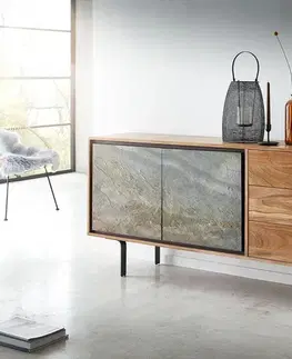 Komody DELIFE Komoda Juwelo 150 cm akácia prírodná so kamennou dyhou