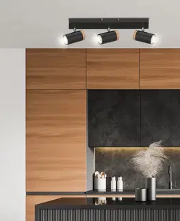 Stropná svetla STROPNÁ LAMPA LAGOS ČIERNA 3X15W GU10 TIENIDLO ČIERNA+DREVENÁ