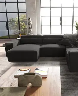 Sedacie súpravy XL DELIFE Pohovka v tvare "U" Sirpio 300x210 cm mikrovlákno čierna ležadlo variabilné