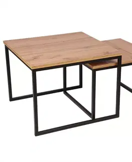 Konferenčné stolíky s úložným priestorom Súprav stolíkov Pati 62x62/52x52 cm dub Wotan/čierne nohy