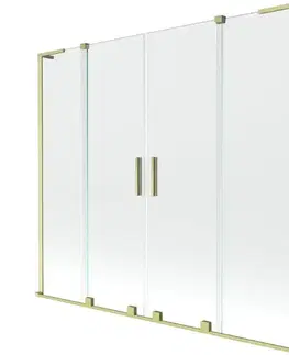 Sprchové dvere MEXEN/S - Velar L Duo dvojkrídlová posuvná vaňová zástena 170 x 150, transparent, zlatá kartáčovaná 896-170-003-02-55