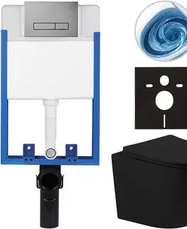 Záchody CERANO - Kompletný WC set Profi/Cesso - čierna matná - WC tlačidlo Slim/Tmavo šedá - na zamurovanie - 49x36 CER-932092