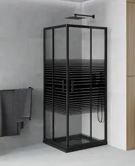 Vane MEXEN/S - Rio sprchovací kút štvorec 90x90, pruhy, čierna + čierna vanička so sifónom 860-090-090-70-20-4070B