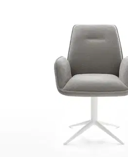 Jedálenské stoličky DELIFE Jedálenská stolička Zoa-Flex tkanina mäkký sivá krížová podstava biela 360° otočný hojdacia funkcia vrecková pružina