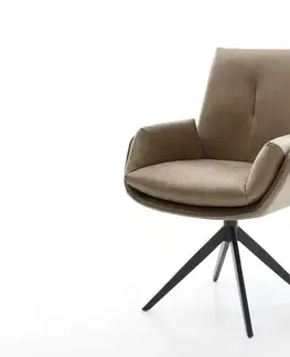 Jedálenské stoličky DELIFE Jedálenská stolička Clea-Flex mikrovlákno béžová vintage krížová podstava široká čierna otočná 360° s hojdacou funkciou