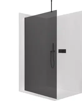 Sprchovacie kúty CERANO - Sprchová zástěna Walk-in Onyx Top Round L/P - 8 mm - kulatá vzpěra - černá matná, grafitové sklo - 30x200  CER-8050BD71972