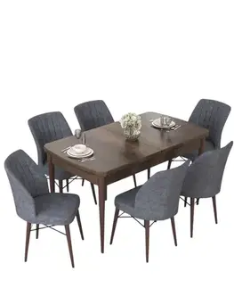 Jedálenské sety Extendable Dining Table & Chairs Set (7 Pieces) Nef - Baroque, Fume