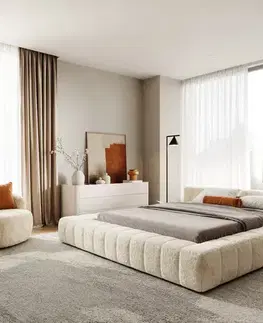 Čalúnené postele DELIFE Čalúnená posteľ Espazio 180x200 cm plyšový manšester krémovo biela