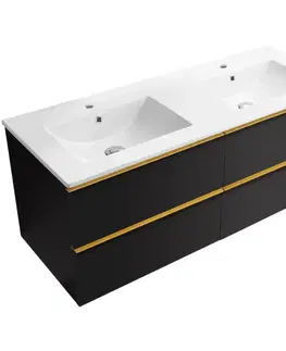 Kúpeľňový nábytok CERANO - Kúpeľňová skrinka Velora - čierna matná, úchytka zlatá + keramické umývadlo Todo - 121x55x46,5 CER-664924