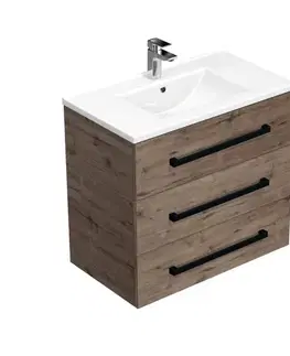 Kúpeľňový nábytok Kúpeľňová skrinka s čiernou úchytkou a umývadlom SAT Cube Way 80x76,5x46 cm dub Wellington mat CUBE46C803DWMOD CUBE46C803DWMOD