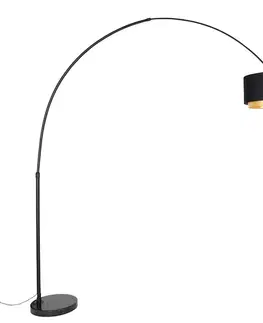 Oblúkové lampy Moderná oblúková stojaca lampa čierna s dvojitým tienidlom čierna so zlatou - XXL
