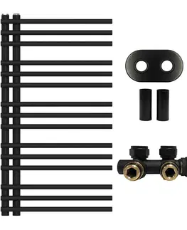Doplnky do kúpeľne CERANO - Kúpeľňový radiátorový set Burke - ústredné vykurovanie - asymetrické pripojenie 50 mm - 348W - čierna matná - 900x500 mm CER-329423