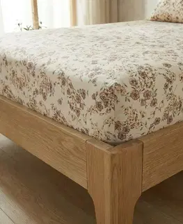 Plachty Kvalitex Bavlnené napínacie prestieradlo Kvítíbéžové, 220 x 200 cm, 220 x 200 cm