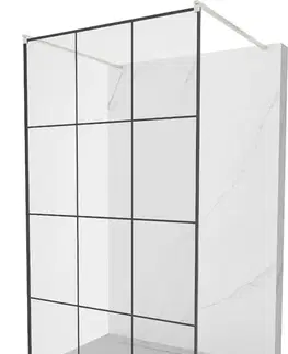 Sprchové dvere MEXEN/S - Kyoto samostatne stojaca sprchová zástena 100 x 200, čierny vzor 8 mm, nikel kartáčovaná 800-100-002-97-77