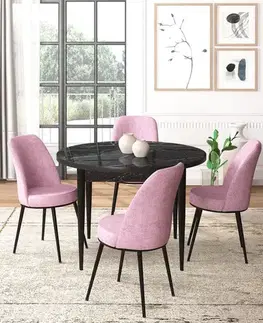Jedálenské sety Dining Table & Chairs Set (5 Pieces) Tor - Black Marble, Pink