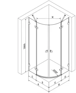 Sprchovacie kúty MEXEN/S - Lunar sprchovací kút štvrťkruh krídlový 90 x 90, transparent, meď kartáčovaná 833-090L-090P-65-00